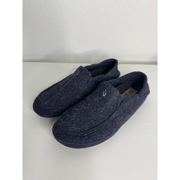 Olukai Mens Moloa Hulu Wool Blend Slippers Blue Size 7 House Shoes - Picture 1 of 6